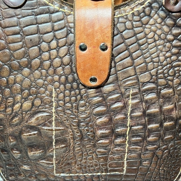 Handcrafted structured urban raw edge leather croc embossed shoulder bag NWOT - Picture 10 of 12